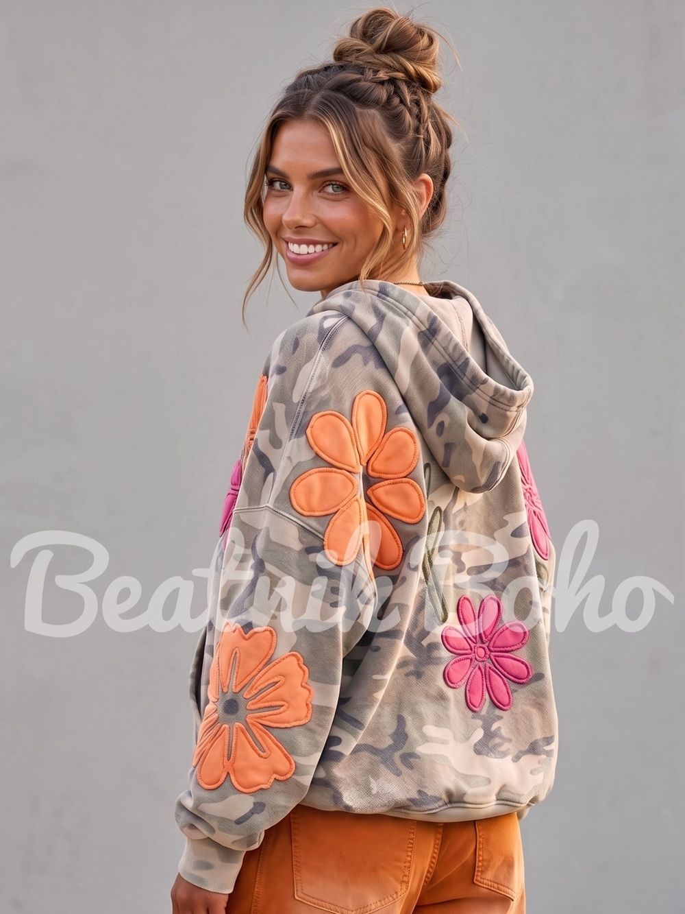 RESTOCK ETA 11/5 Camo Floral Patchwork Hoodie / TikTok Viral Appliqué Pullover - Picture 2 of 9